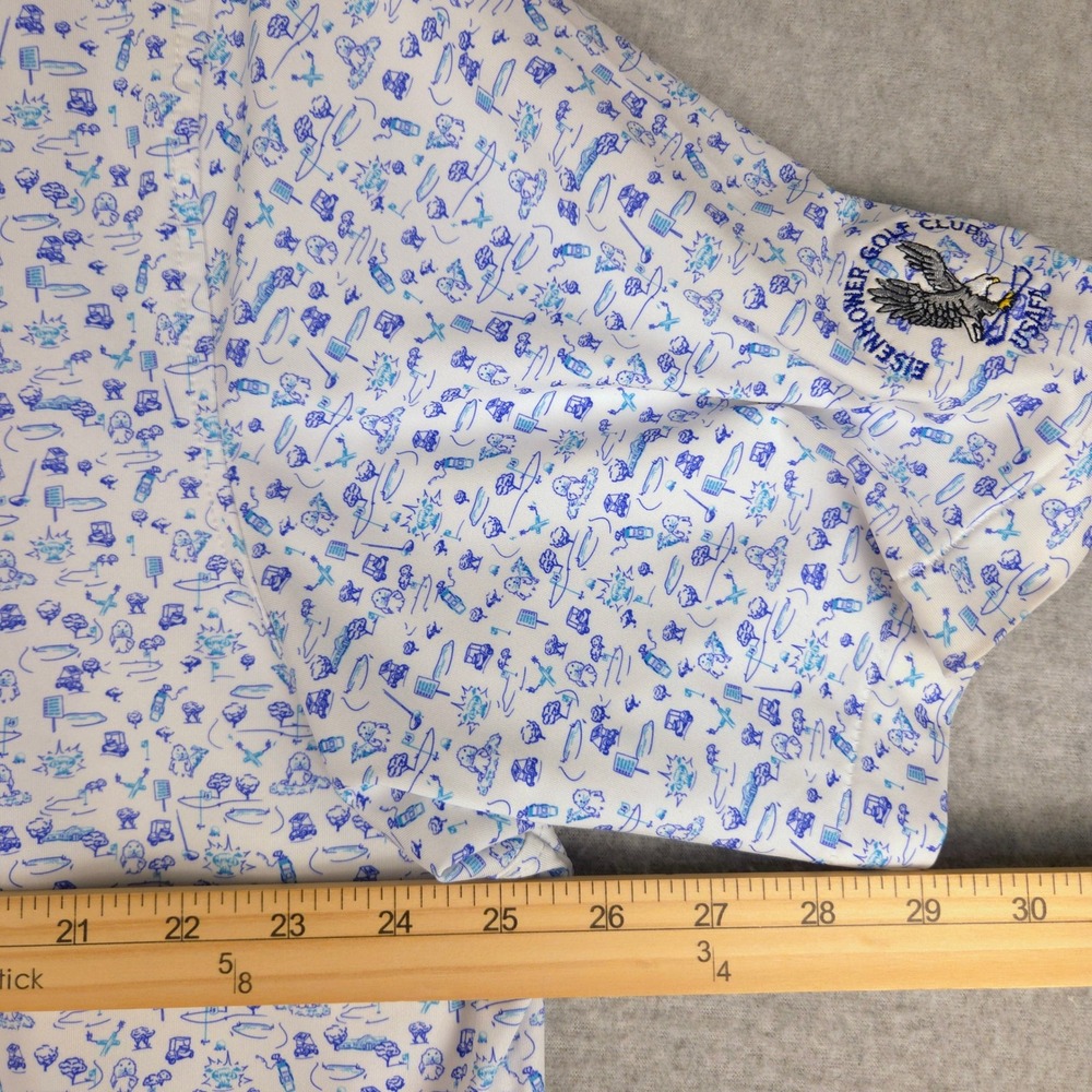 Peter Millar Summer Comfort Polo Mens XL White Blue Golf Print Eisenhower USAFA - Picture 7 of 8